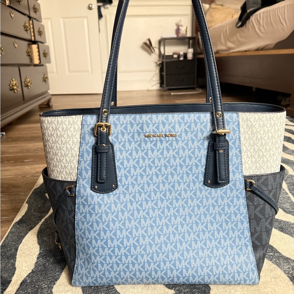 Michael Kors Blue and Cream Tote Bag